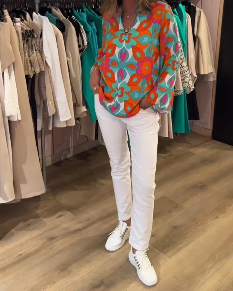 Blouse met V-hals en geometrisch patroon