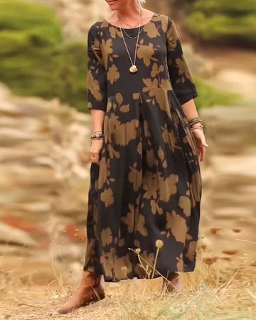 Midi jurk met bloemenprint en 3/4 mouwen