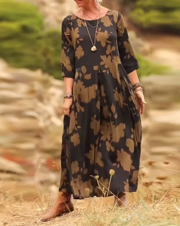 Midi jurk met bloemenprint en 3/4 mouwen