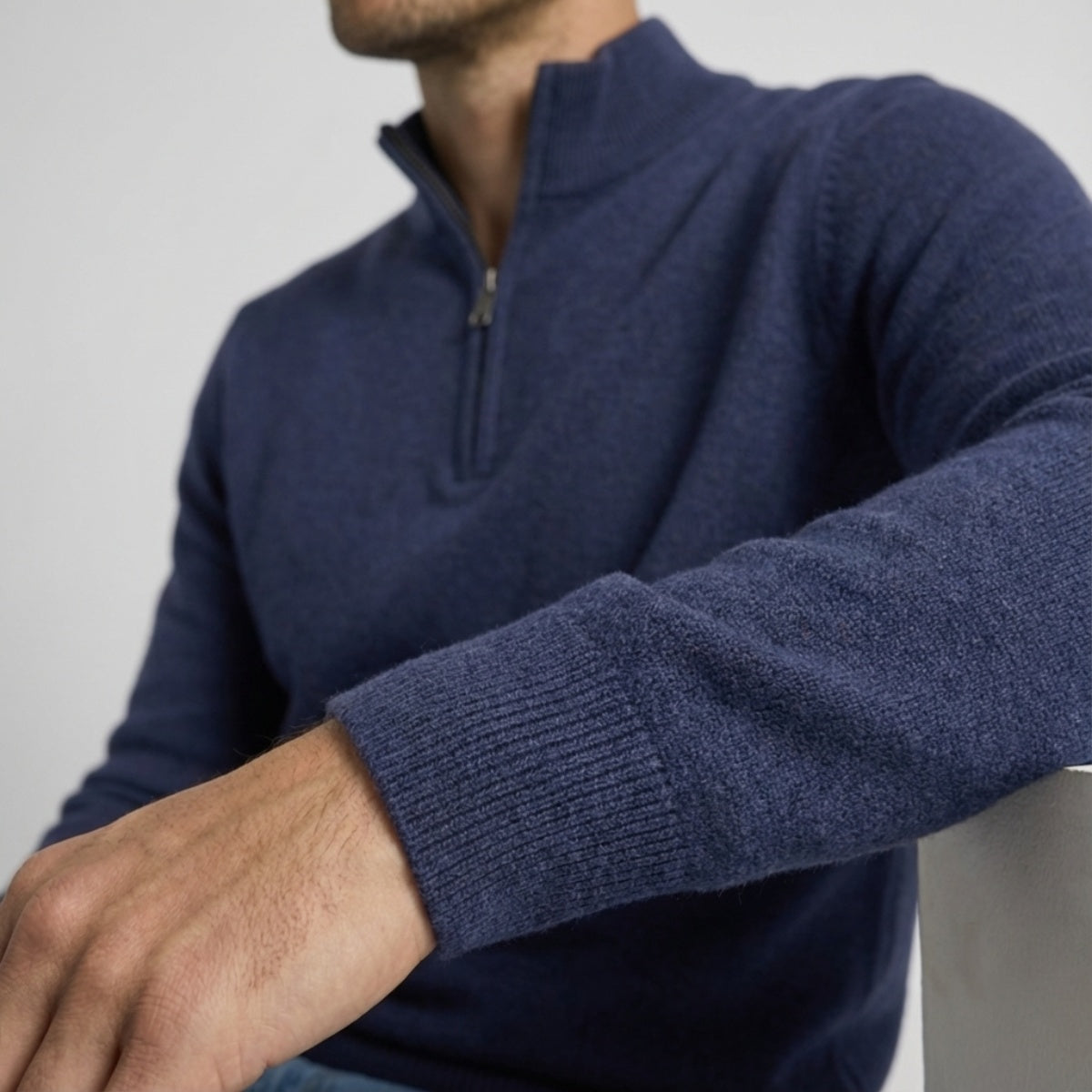 Long Sleeve Regular Fit Ritskraag Pullover Inktblauw