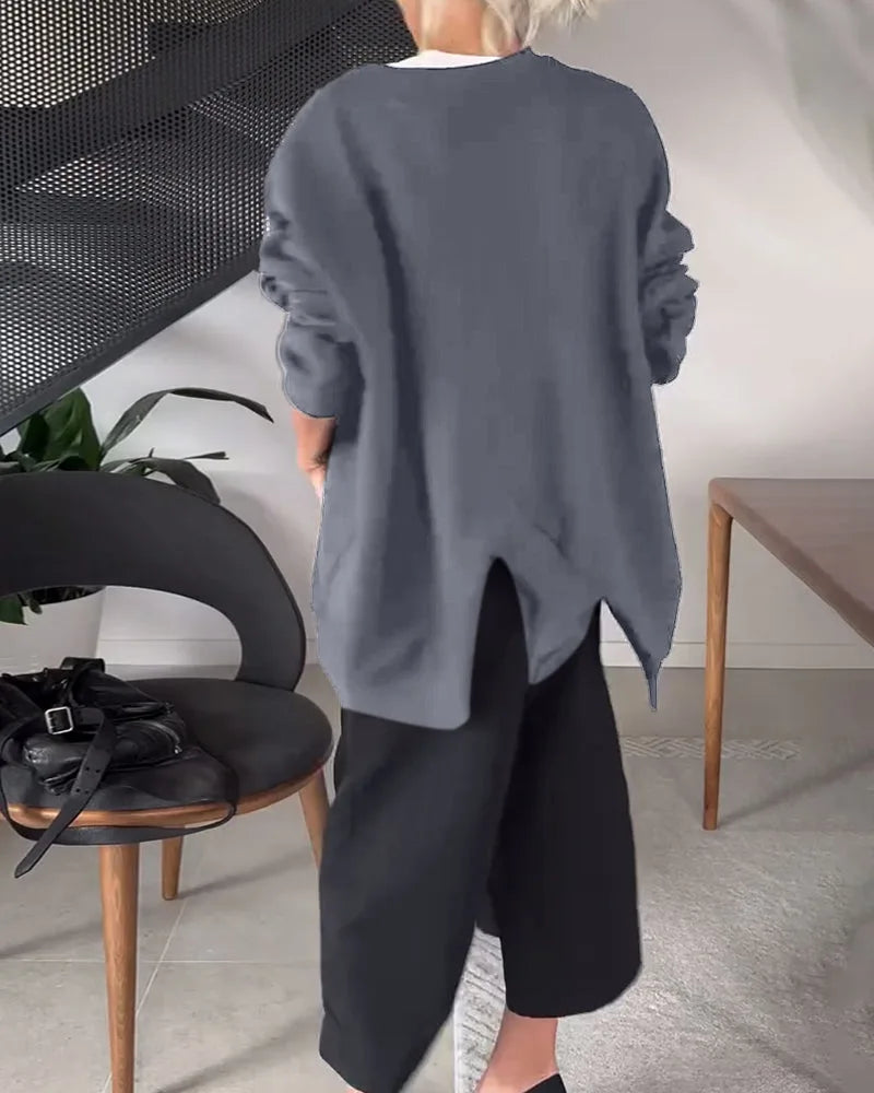 Oversized Zwarte Sweater met Slit