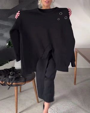 Oversized Zwarte Sweater met Slit