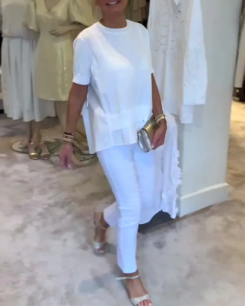 Blouse met korte mouwen en plooien