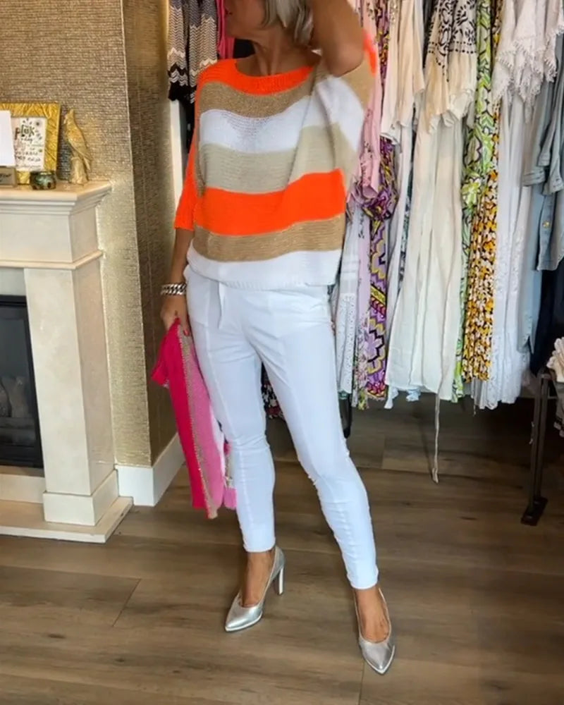 Gestreepte Pullover met 3/4 Mouwen