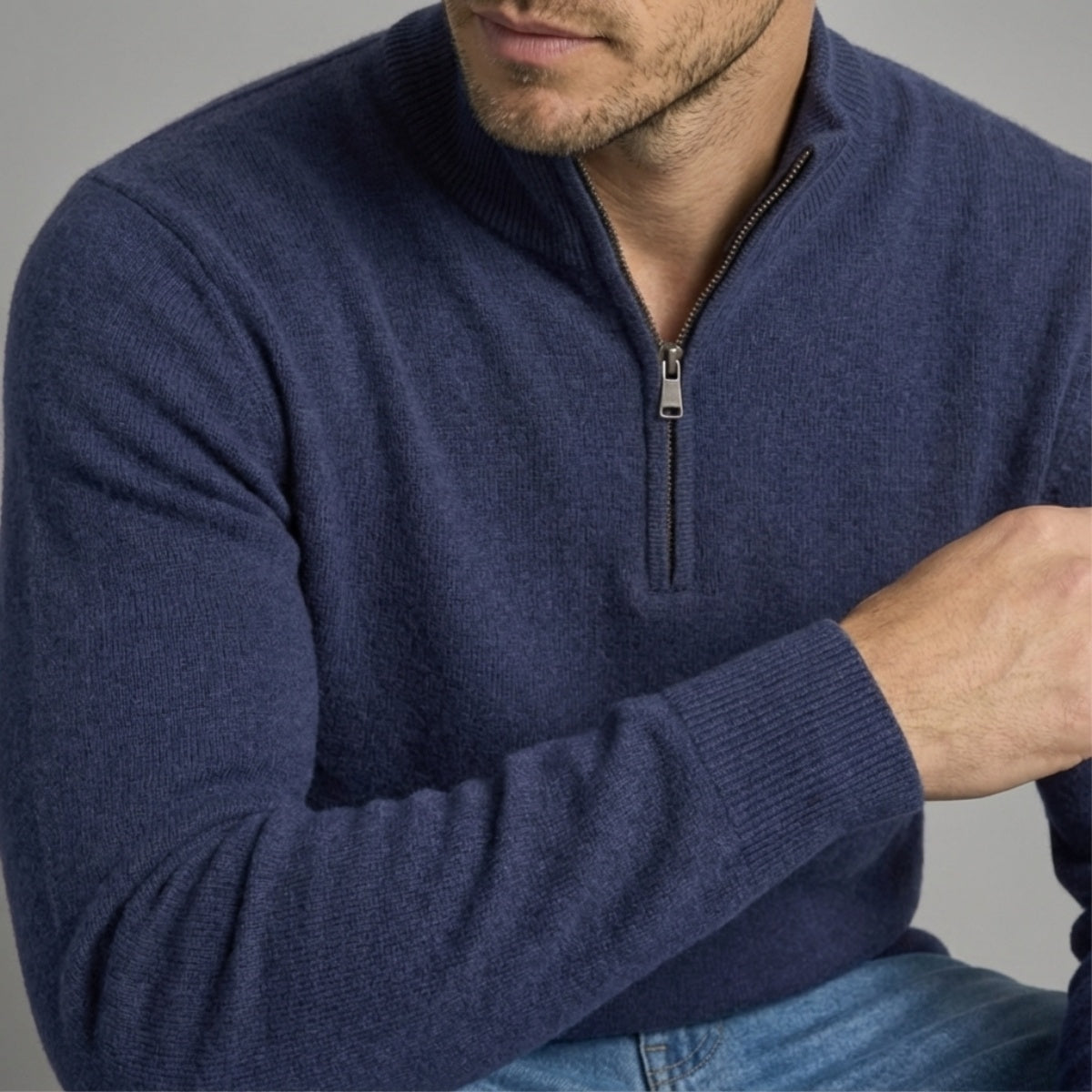 Long Sleeve Regular Fit Ritskraag Pullover Inktblauw