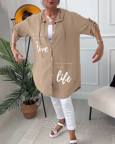 Midi Coat met Knopen en Collared Neckline