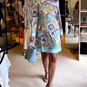 Mini Jurk met Lange Mouwen en Paisley Print