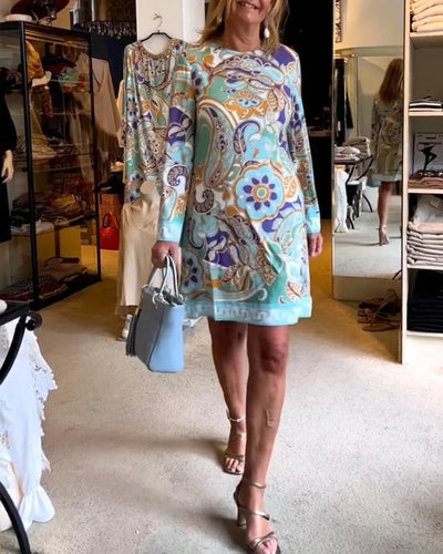 Mini Jurk met Lange Mouwen en Paisley Print