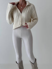 LIV | Gebreide Dames Cardigan met Rits Cardigan Zavalori Crème Eén maat