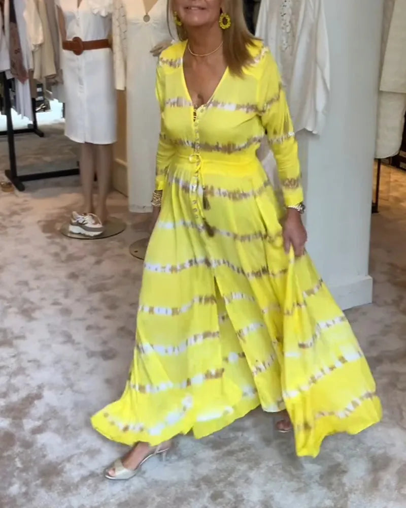 Maxi jurk met V-hals en knopen