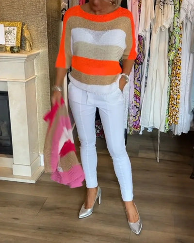 Gestreepte Pullover met 3/4 Mouwen