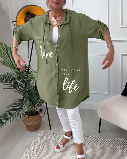 Midi Coat met Knopen en Collared Neckline