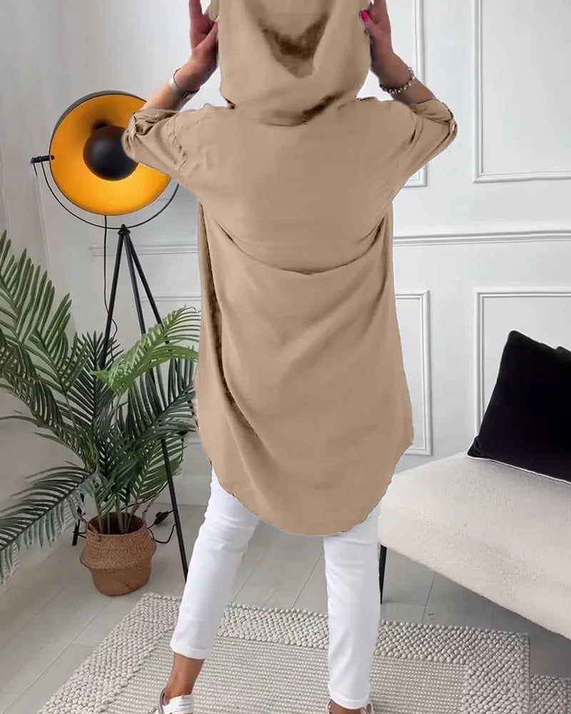 Midi Coat met Knopen en Collared Neckline