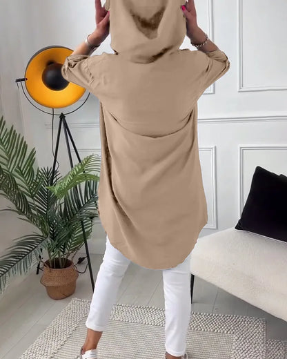 Midi Coat met Knopen en Collared Neckline