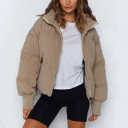 LEVA - Dames Cropped Puffer Winterjas Women's Jacket Zavalori Khaki 6 (XS)