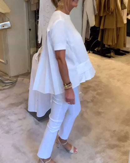 Blouse met korte mouwen en plooien