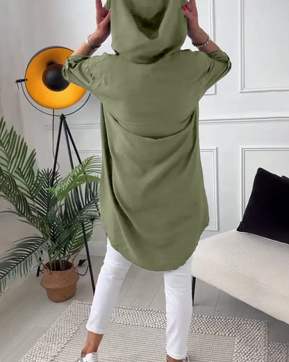 Midi Coat met Knopen en Collared Neckline