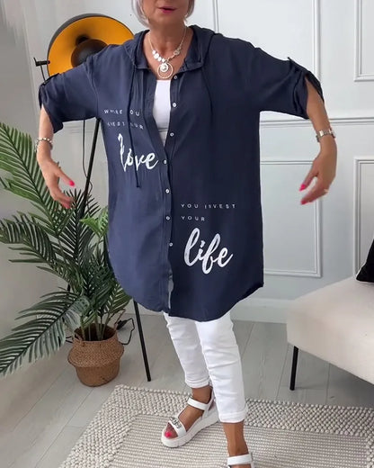 Midi Coat met Knopen en Collared Neckline