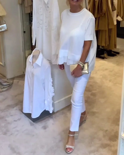 Blouse met korte mouwen en plooien