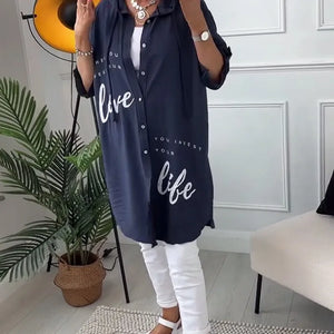 Midi Coat met Knopen en Collared Neckline