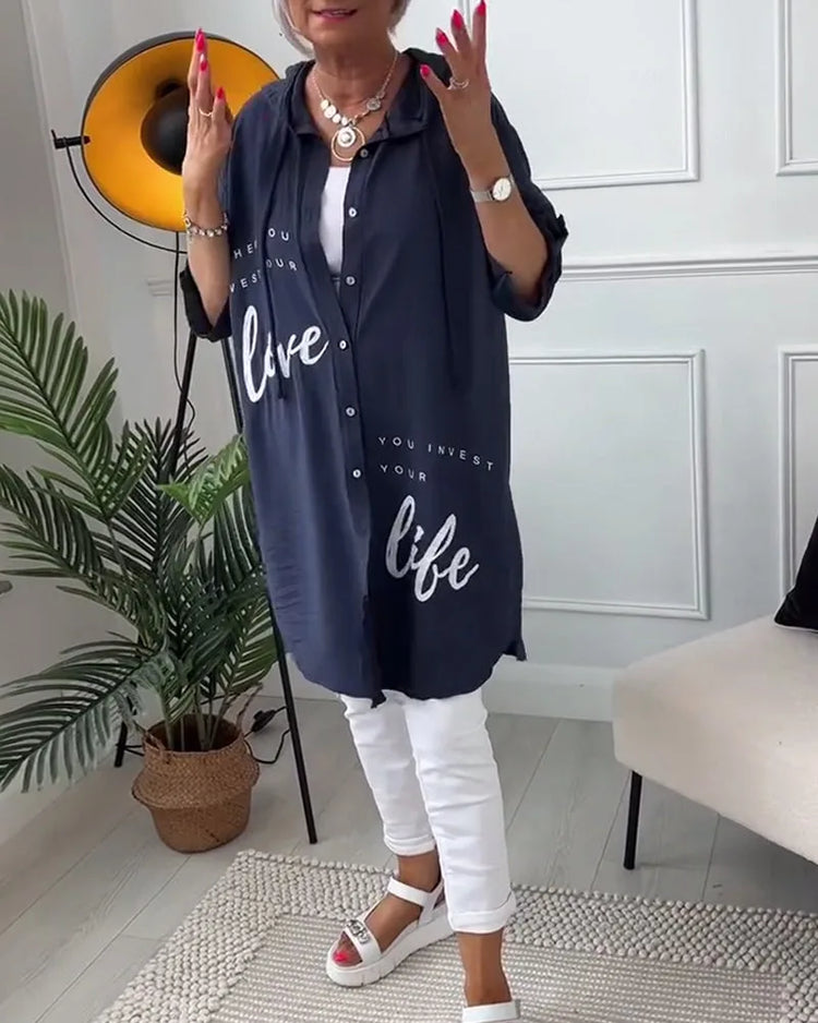 Midi Coat met Knopen en Collared Neckline