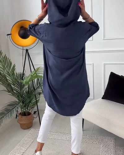 Midi Coat met Knopen en Collared Neckline