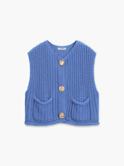 LOLA - Comfortabele Knopen-Down Brei Vest in Casual Katoenmix Women's Vest Zavalori Blauw 6 (XS)