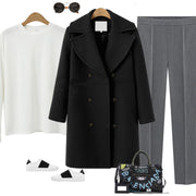 HAVENNE - Omkeerbare Lange Dames Wolcoat wollen herfstjas dames Zavalori