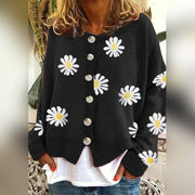 LEA - Daisy Print Knit Cardigan Dames Women's Cardigan Zavalori Zwart 8 (S)