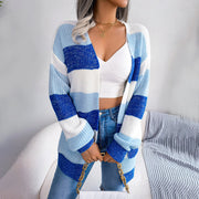 Indy - Oversized Striped Knitted Cardigan Women's Cardigan Zavalori Blauw 8 (S)
