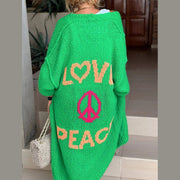 Aubrey - Comfortabele Lange Gebreide Cardigan met Love & Peace Motief Women's Cardigan Zavalori Groen 6 (XS)