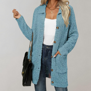 MEREL - Lange Damesjas voor de Herfst Cardigans Zavalori Blauw S