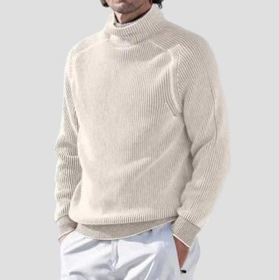 Cashmere trui met hoge kraag en ribstructuur in regular fit voor heren-1