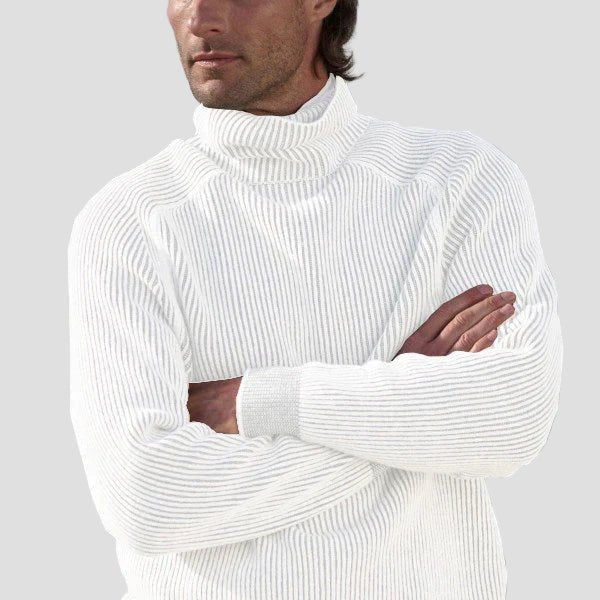 Cashmere trui met hoge kraag en ribstructuur in regular fit voor heren-4