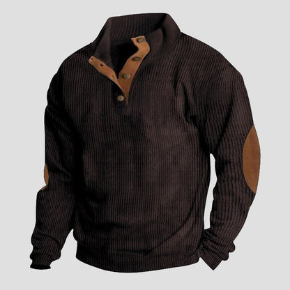 Corduroy trui met opstaande kraag en knoopsluiting in regular fit voor heren-8