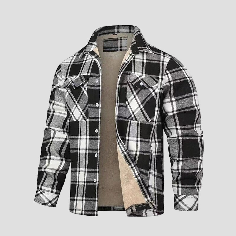 Fleece jas met plaid patroon en borstzakken voor dagelijks gebruik heren-2
