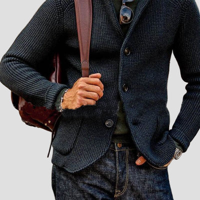 Gebreide blazer met opstaande kraag en patch pockets in regular fit voor heren in smart casual stijl voor werk in de herfst-2