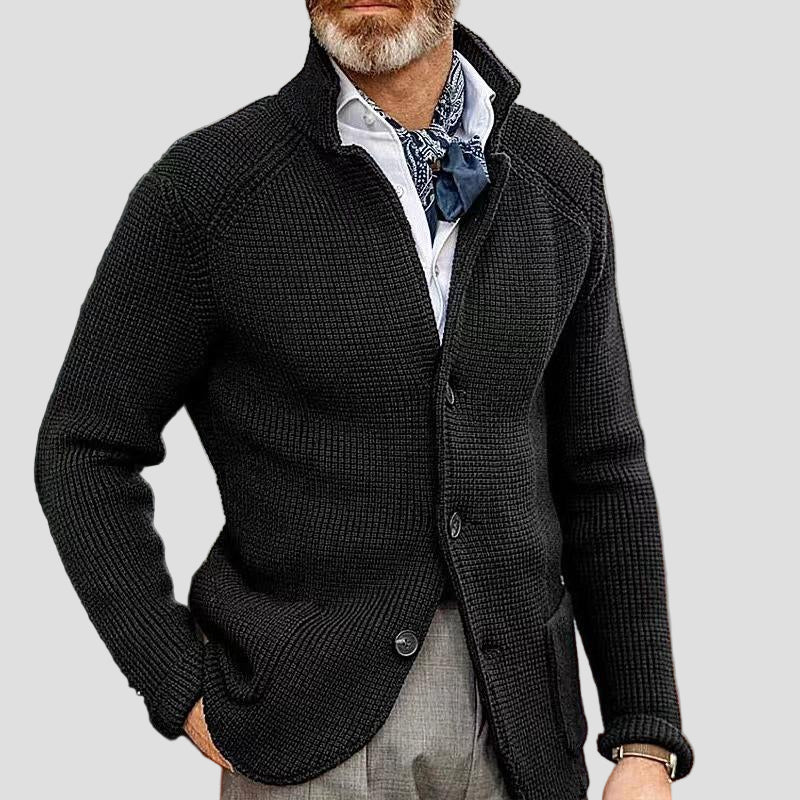 Gebreide blazer met opstaande kraag en patch pockets in regular fit voor heren in smart casual stijl voor werk in de herfst-3