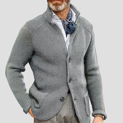 Gebreide blazer met opstaande kraag en patch pockets in regular fit voor heren in smart casual stijl voor werk in de herfst-4