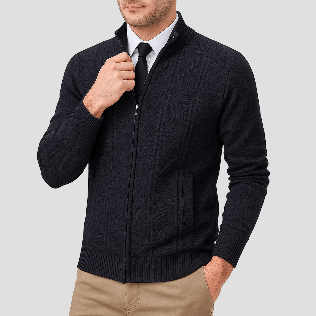 Gebreide cardigan met ritssluiting en opstaande kraag voor werk in de herfst, heren-6