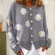 LEA - Daisy Print Knit Cardigan Dames Women's Cardigan Zavalori Grijs 8 (S)