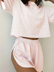 SAAR | Gestreepte Lounge Set Loungewear Set Zavalori Roze S