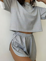 SAAR | Gestreepte Lounge Set Loungewear Set Zavalori Grijs S