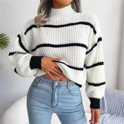 ANNA - Gestreepte Gebreide Damestrui Sweater Zavalori Wit XS