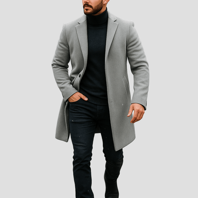Lange jas met opstaande kraag en zijzakken in smart casual stijl voor heren-2
