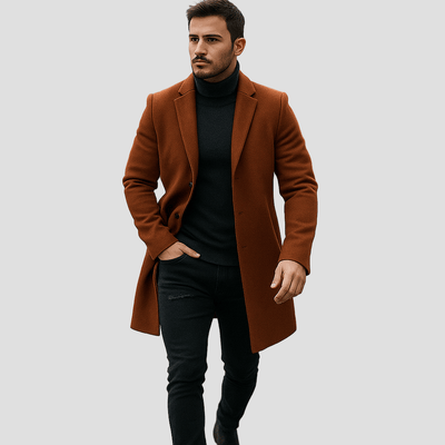 Lange jas met opstaande kraag en zijzakken in smart casual stijl voor heren-8