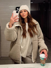 SAAR - Dames Teddy Jas met Rits Coat Zavalori Beige S