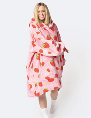 FLEECE - Hoodie Deken Voor De Koude Winterdagen Deken Hoodie winter (bestseller) Zavalori Aardbei Volwassen (180cm)