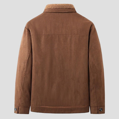 Suède jas met fleece kraag en knoopsluiting