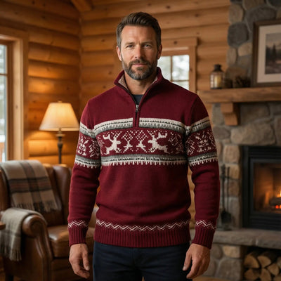 Trui met gebreid patroon en opstaande kraag